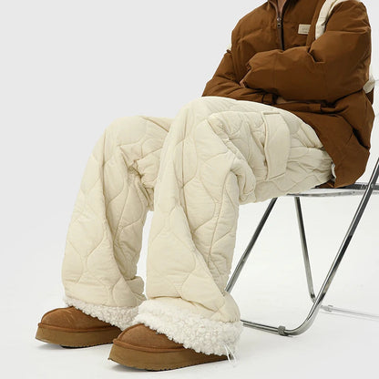 Oscar Quilted Wide-Leg Quilted Pants | Sherpa Lined Solid Pants