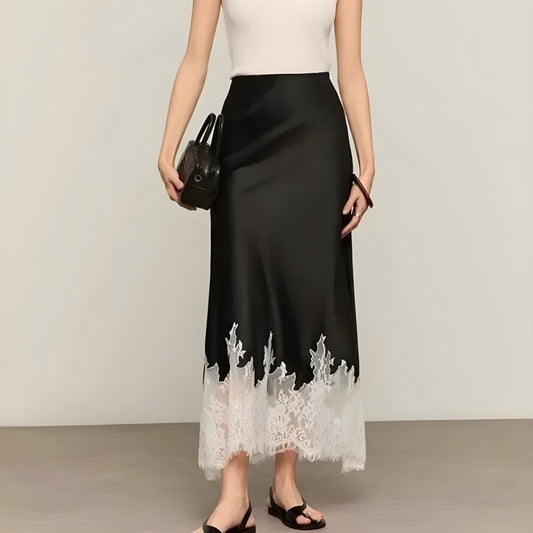 Lace-Trim Satin Skirt