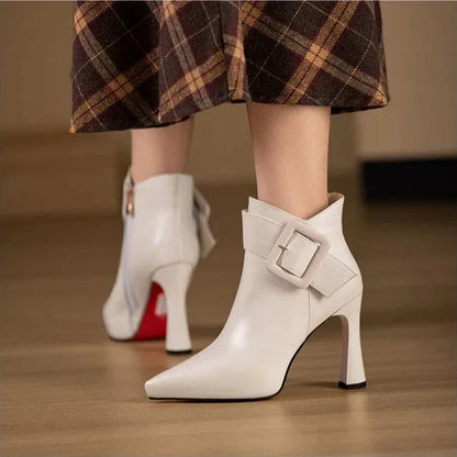 Elisa Pointed Toe Ankle Boots | Buckle High Heel Ankle Boots