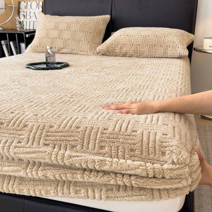 Contemporary Coral Velvet Fitted Sheet With Embossed Texture