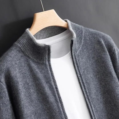 Oliver Mock Neck Knit Jacket | Zip-Up Ribbed Trim Jacket