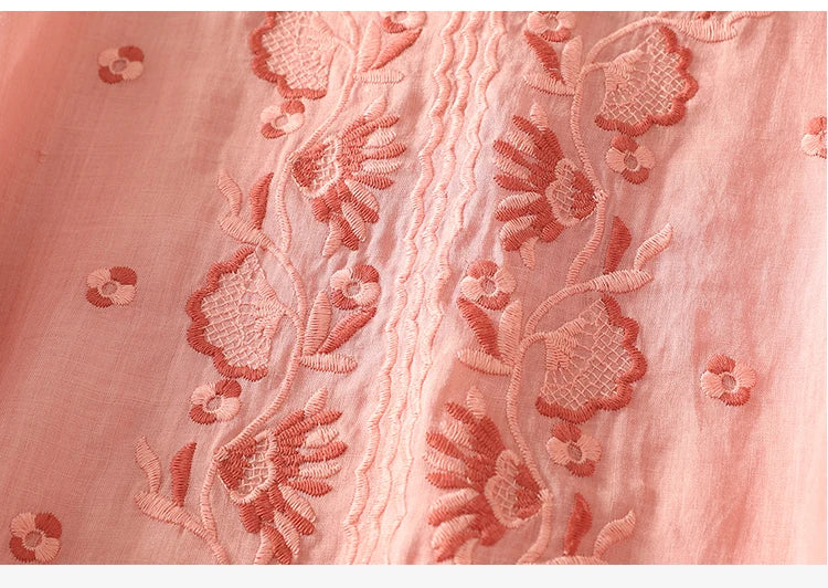 Relaxed Embroidered V-Neck Blouse with Artisan Detailing