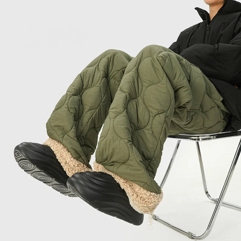 Oscar Quilted Wide-Leg Quilted Pants | Sherpa Lined Solid Pants