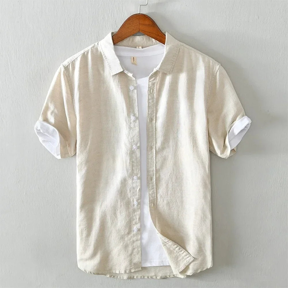 Short-Sleeve Relaxed Fit Button-Up Shirt with Roll-Cuff Details