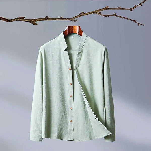 Relaxed-Fit Shirt with Band Collar and Button Front Detail