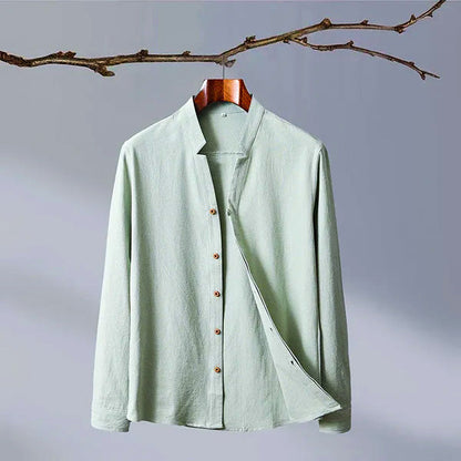 Relaxed-Fit Shirt with Band Collar and Button Front Detail