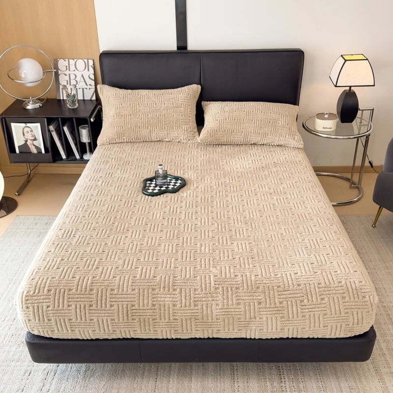 Contemporary Coral Velvet Fitted Sheet With Embossed Texture