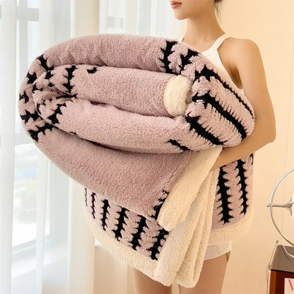 Flannel Blanket With Plush Sherpa Fleece