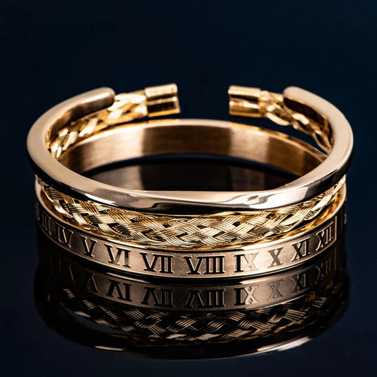 Oscar Cuff Bracelet Set | Engraved Roman Numerals Bracelet
