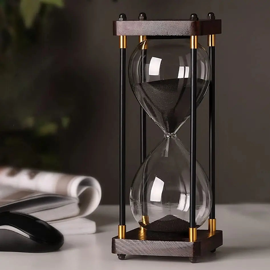 Wood and Glass Hourglass With Gold Accents