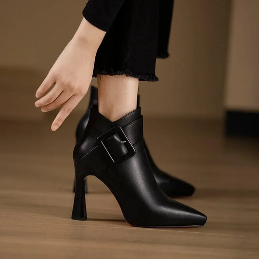 Elisa Pointed Toe Ankle Boots | Buckle High Heel Ankle Boots