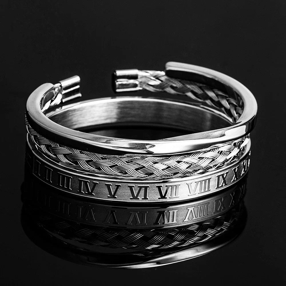 Oscar Cuff Bracelet Set | Engraved Roman Numerals Bracelet