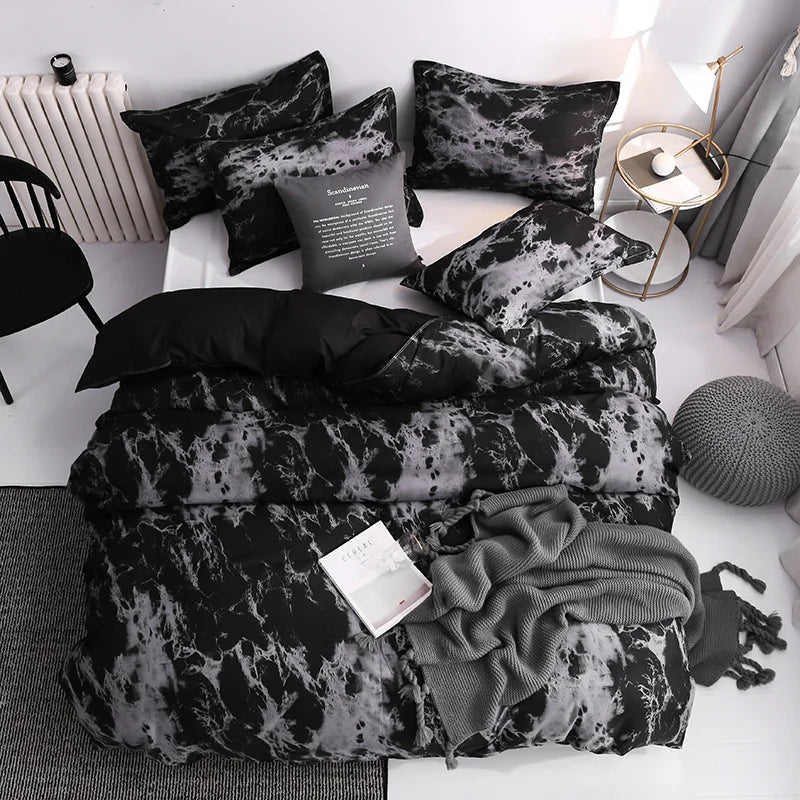 Contemporary Cotton Duvet Cover Set With Marble Pattern
