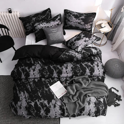 Contemporary Cotton Duvet Cover Set With Marble Pattern