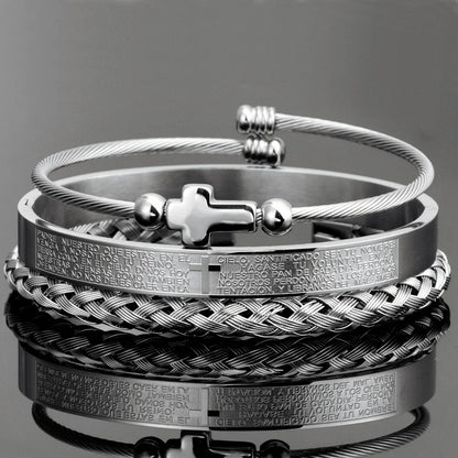 Thomas Fitted Bracelet | Engraved Cross Detail Bracelet Set