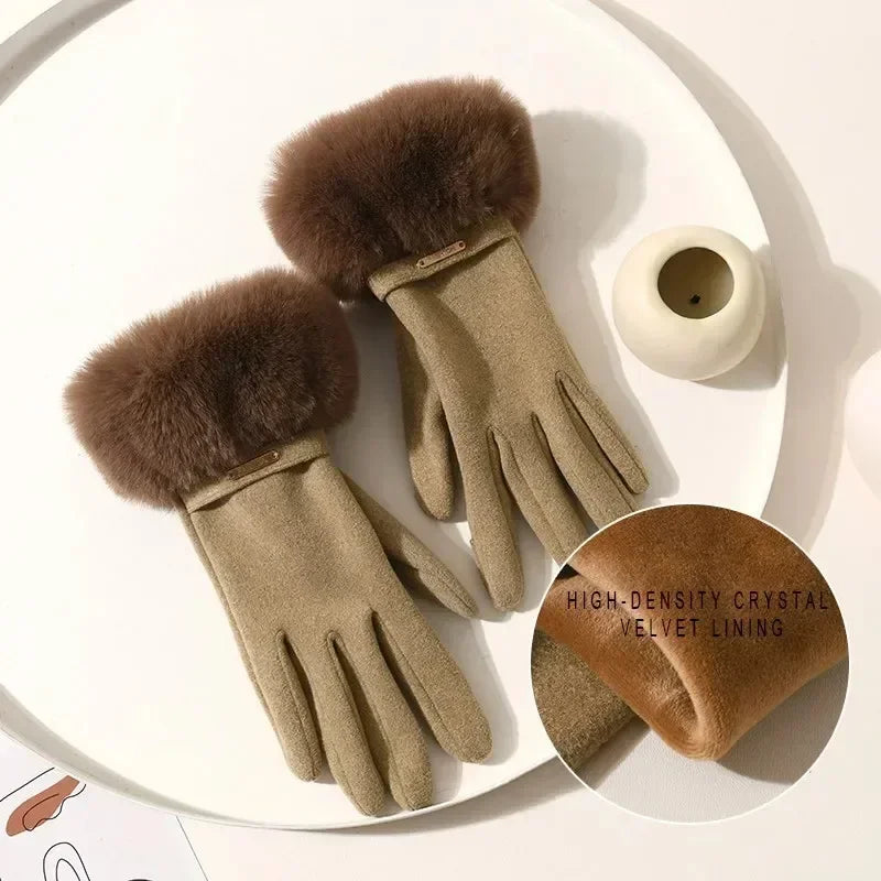 Amelia Fitted Fur Cuff Gloves | Metallic Accent Gloves