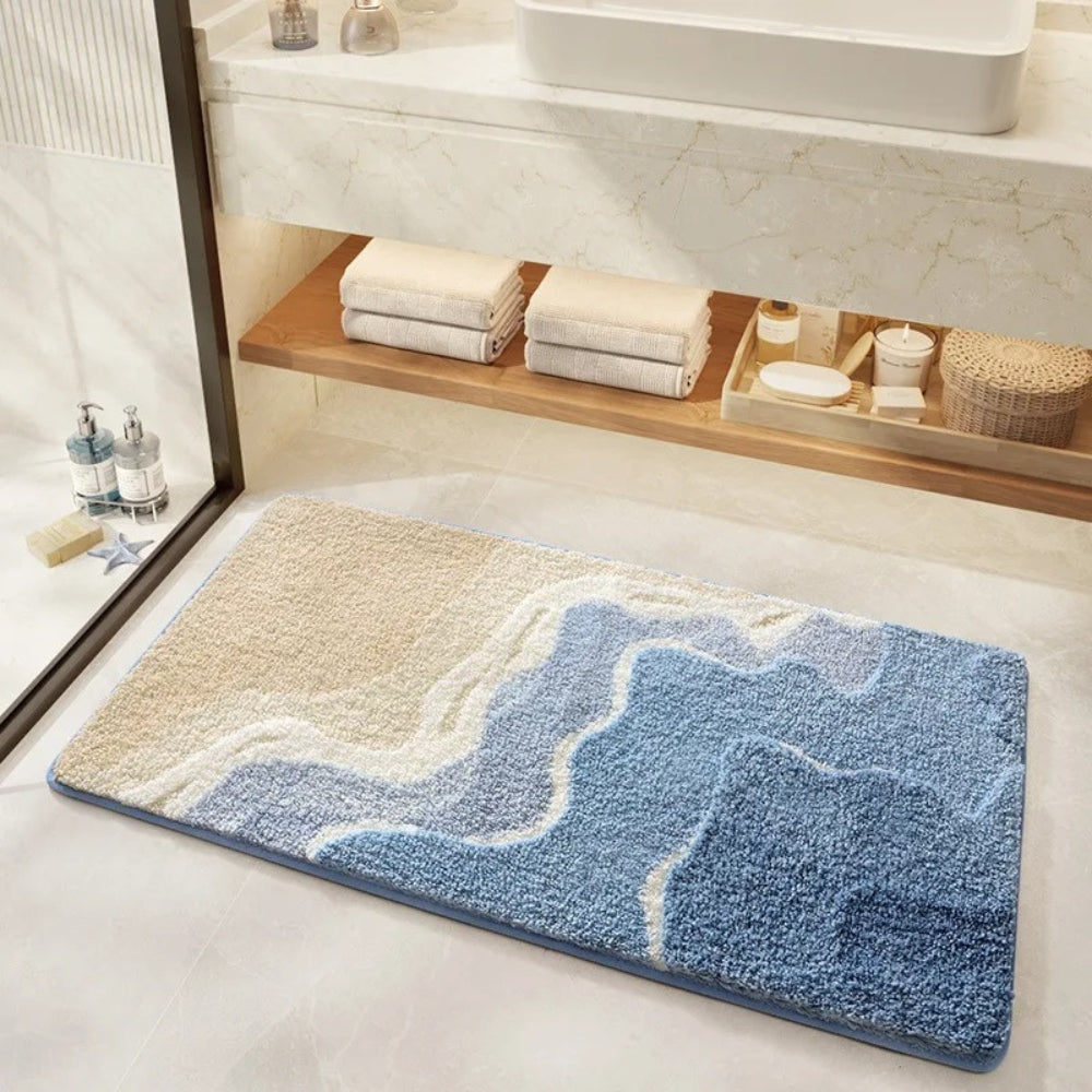 Coastal Pattern Bath Mat With Non-Slip Backing