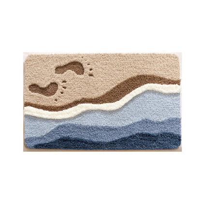 Coastal Pattern Bath Mat With Non-Slip Backing