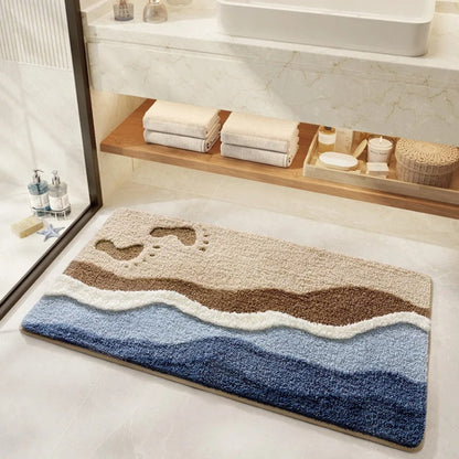 Coastal Pattern Bath Mat With Non-Slip Backing