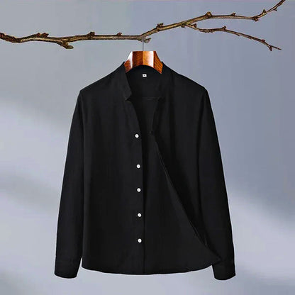 Relaxed-Fit Shirt with Band Collar and Button Front Detail