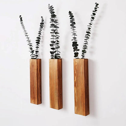 Minimalist Wooden Wall Vase With Visible Grain
