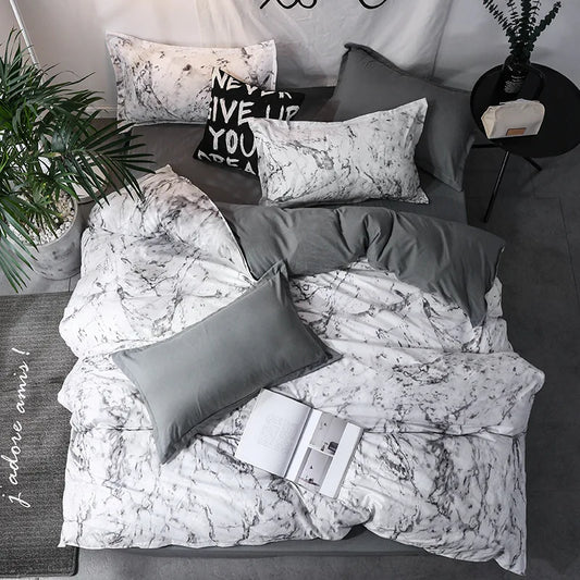 Contemporary Cotton Duvet Cover Set With Marble Pattern