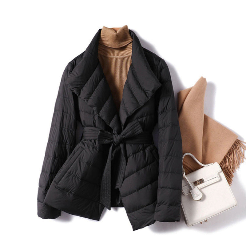 Isabella Quilted Wrap Silhouette Puffer Jacket | Belted Shawl Collar Jacket