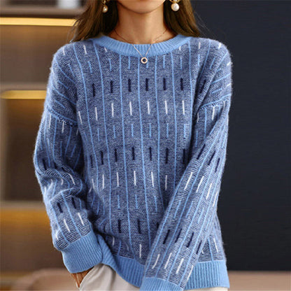 Florence Geometric Crewneck Pullover Sweater | Relaxed Fit Hip-Length Sweater