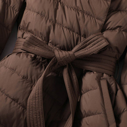 Isabella Quilted Wrap Silhouette Puffer Jacket | Belted Shawl Collar Jacket