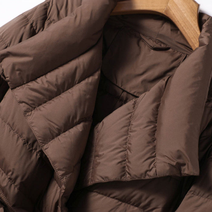 Isabella Quilted Wrap Silhouette Puffer Jacket | Belted Shawl Collar Jacket