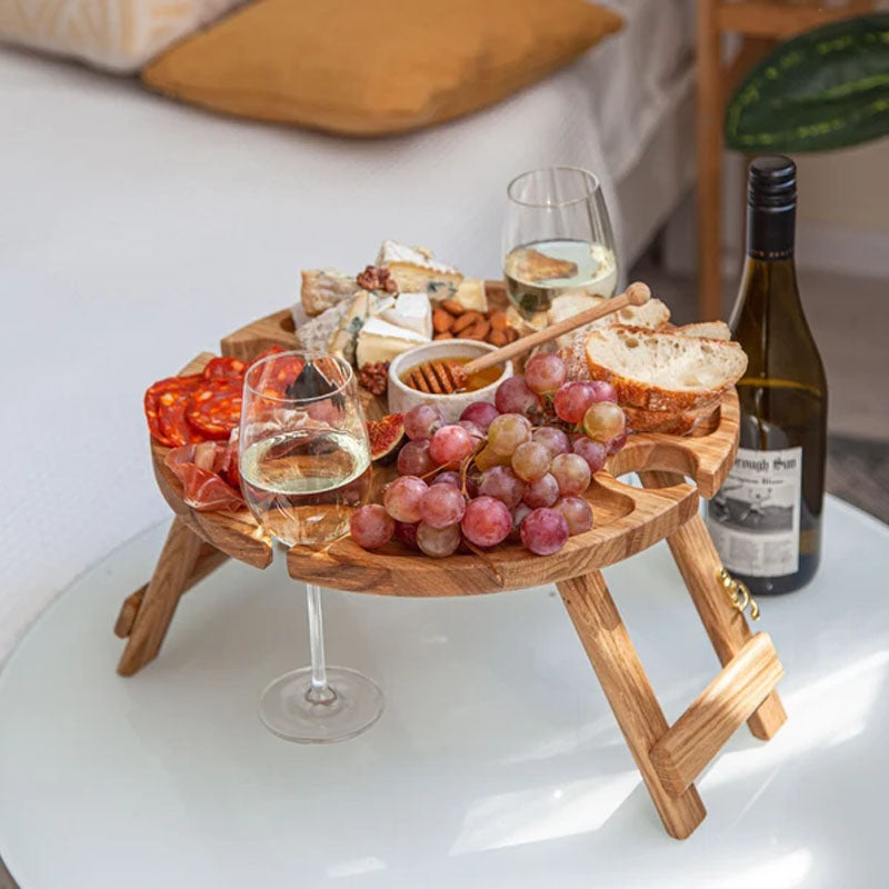 Portable Nordic Oak Wine Table With Foldable Legs