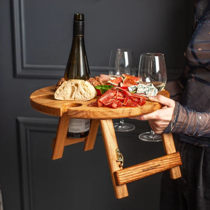 Portable Nordic Oak Wine Table With Foldable Legs