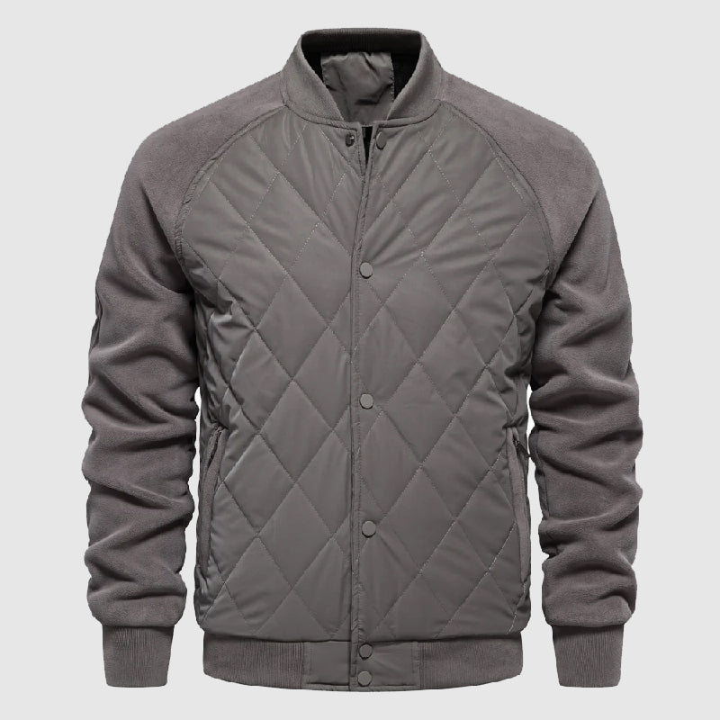 Theodore Regular Fit Bomber Jacket | Quilted Button Front Hip-Length Bomber Jacket