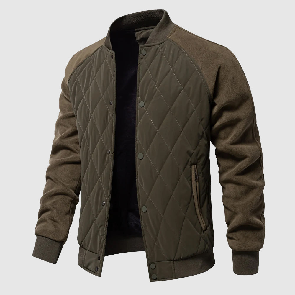 Theodore Regular Fit Bomber Jacket | Quilted Button Front Hip-Length Bomber Jacket
