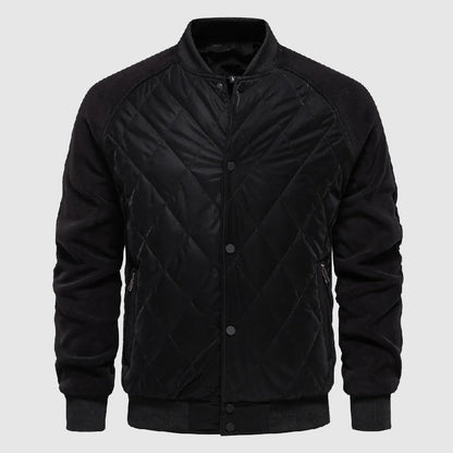 Theodore Regular Fit Bomber Jacket | Quilted Button Front Hip-Length Bomber Jacket