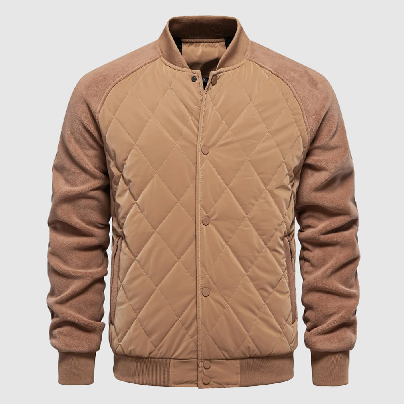 Theodore Regular Fit Bomber Jacket | Quilted Button Front Hip-Length Bomber Jacket