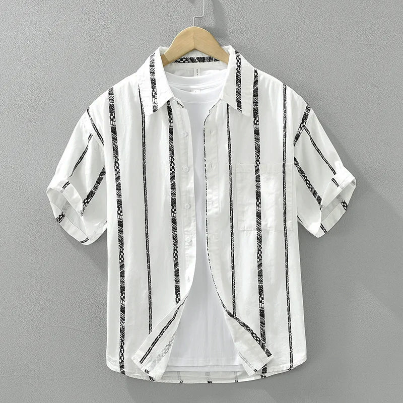 Theodore Willow Relaxed Button-Up Shirt with Textured Stripes