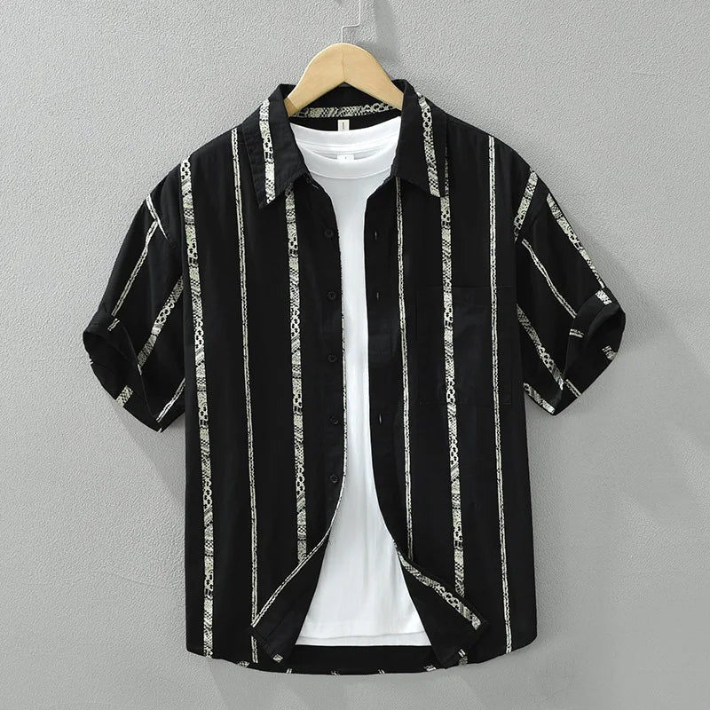 Theodore Willow Relaxed Button-Up Shirt with Textured Stripes