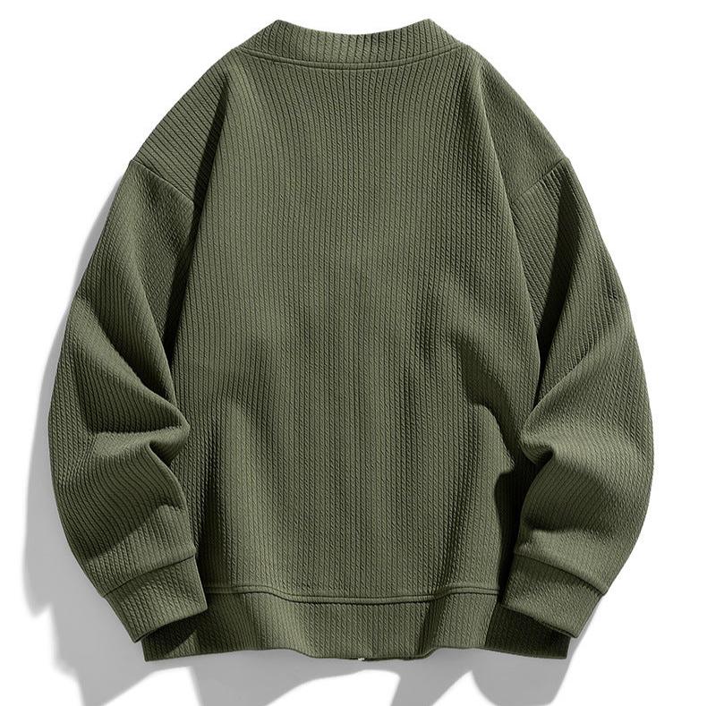 Theodore Relaxed Fit Zip-Up Cardigan | Textured Pockets Zip-Up Cardigan