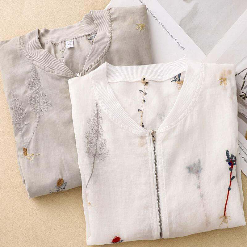 Arlette Couture Relaxed Bomber Jacket with Floral Embroidery