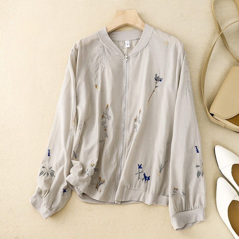 Arlette Couture Relaxed Bomber Jacket with Floral Embroidery