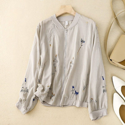 Arlette Couture Relaxed Bomber Jacket with Floral Embroidery