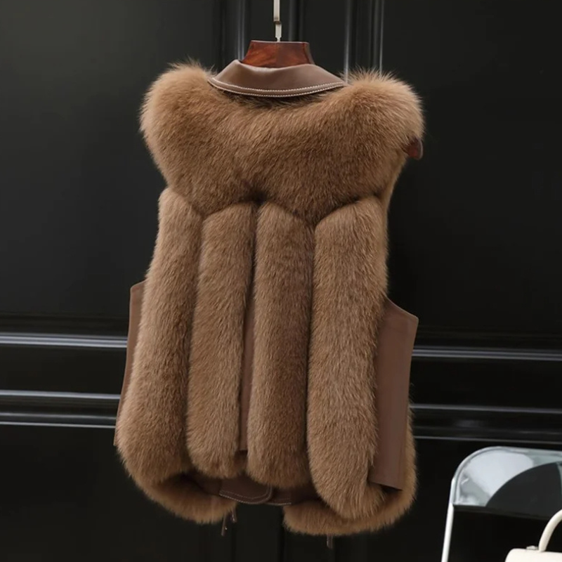 Isla Regular Fit Gilet | Collared Fur Trim Tie-Side Gilet