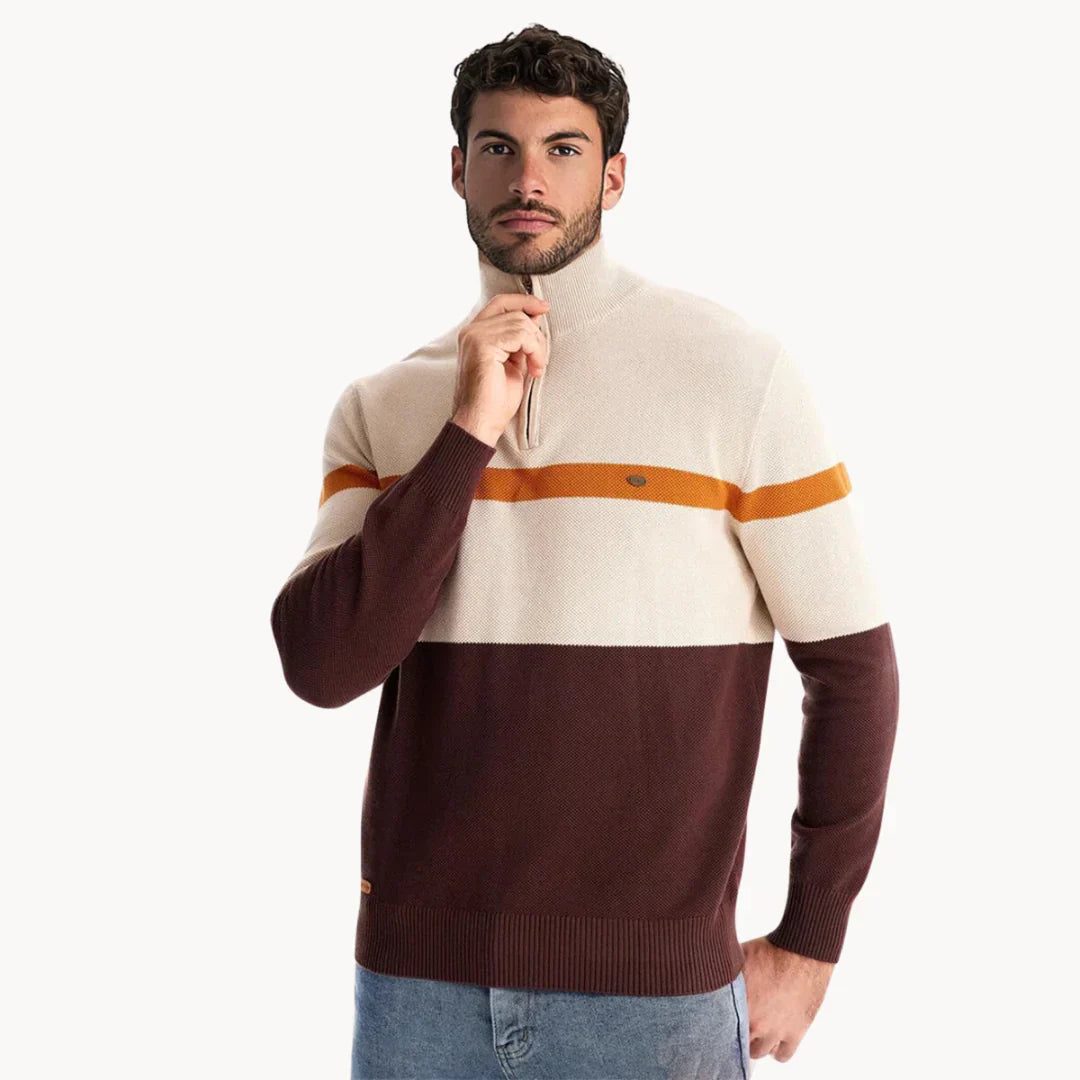 Oscar Color-Block Ribbed Quarter-Zip Sweater | Regular Fit Hip-Length Sweater