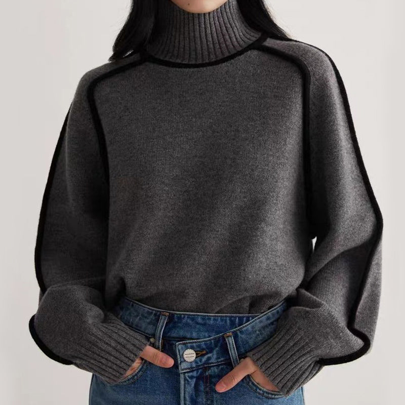 Isla Relaxed Fit Turtleneck Sweater | Contrast Trim Ribbed Sweater