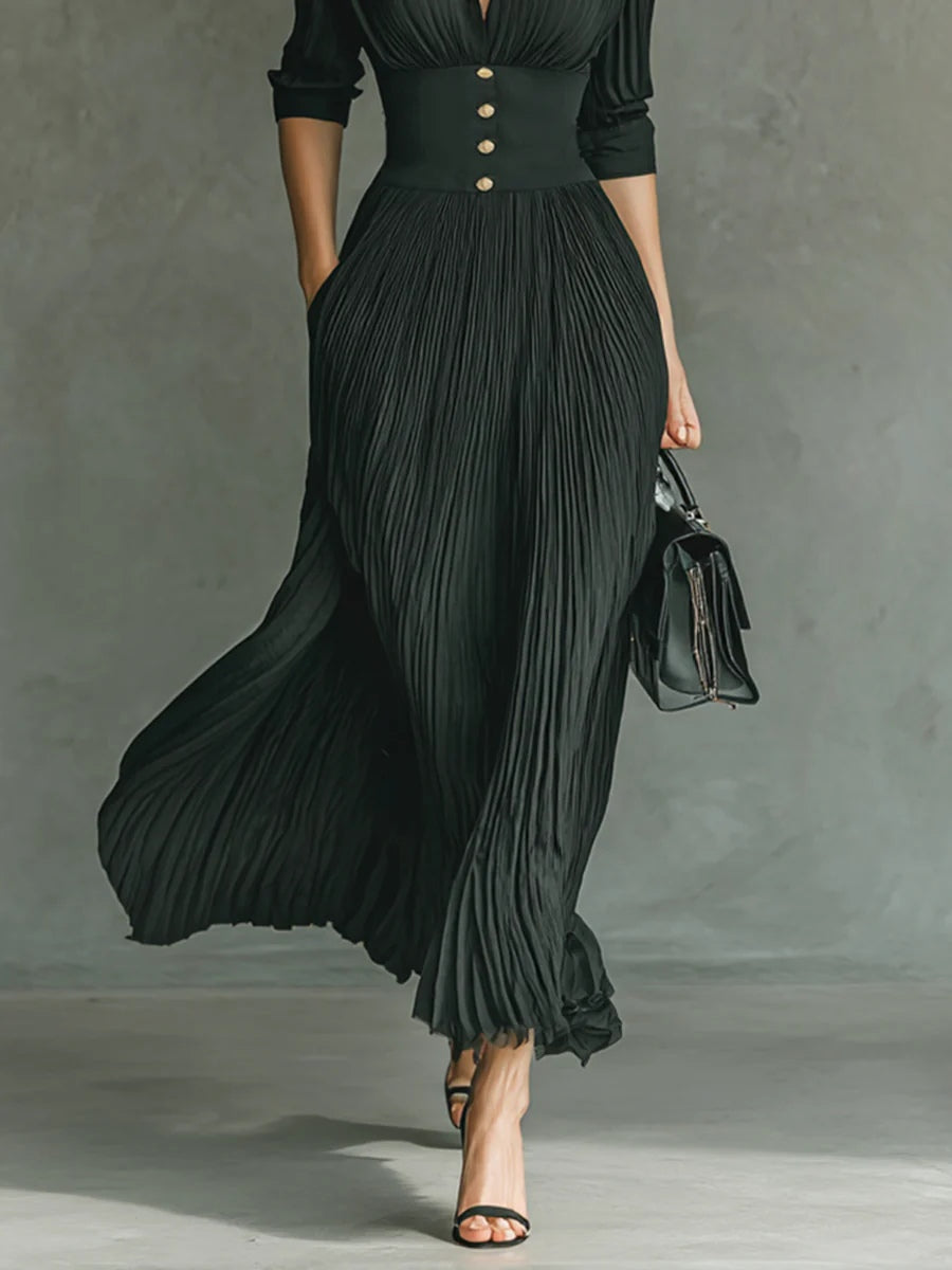 Erica Chiffon Pleated Maxi Shirt Dress with Corset Waist