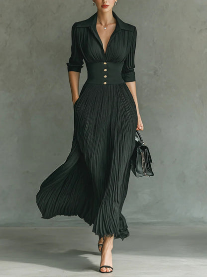 Erica Chiffon Pleated Maxi Shirt Dress with Corset Waist