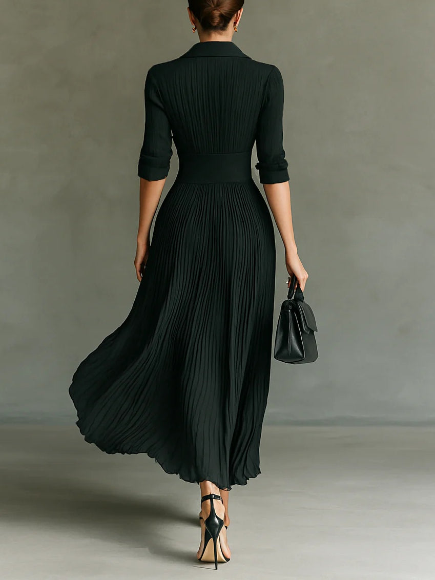 Erica Chiffon Pleated Maxi Shirt Dress with Corset Waist