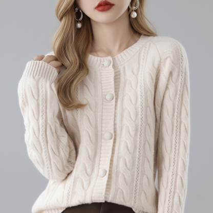 Cable Knit Button-Front Cardigan Sweater