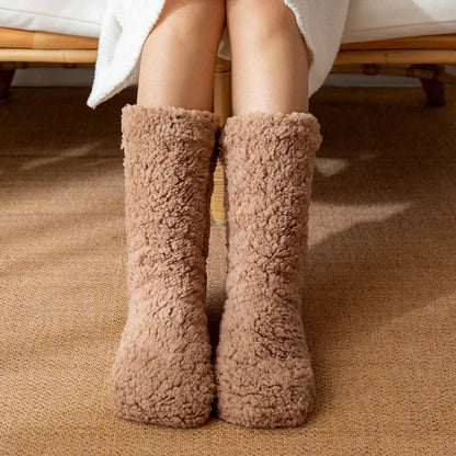 Isabella Plush Relaxed Fit Slipper Socks | Solid Mid-Calf Slipper Socks